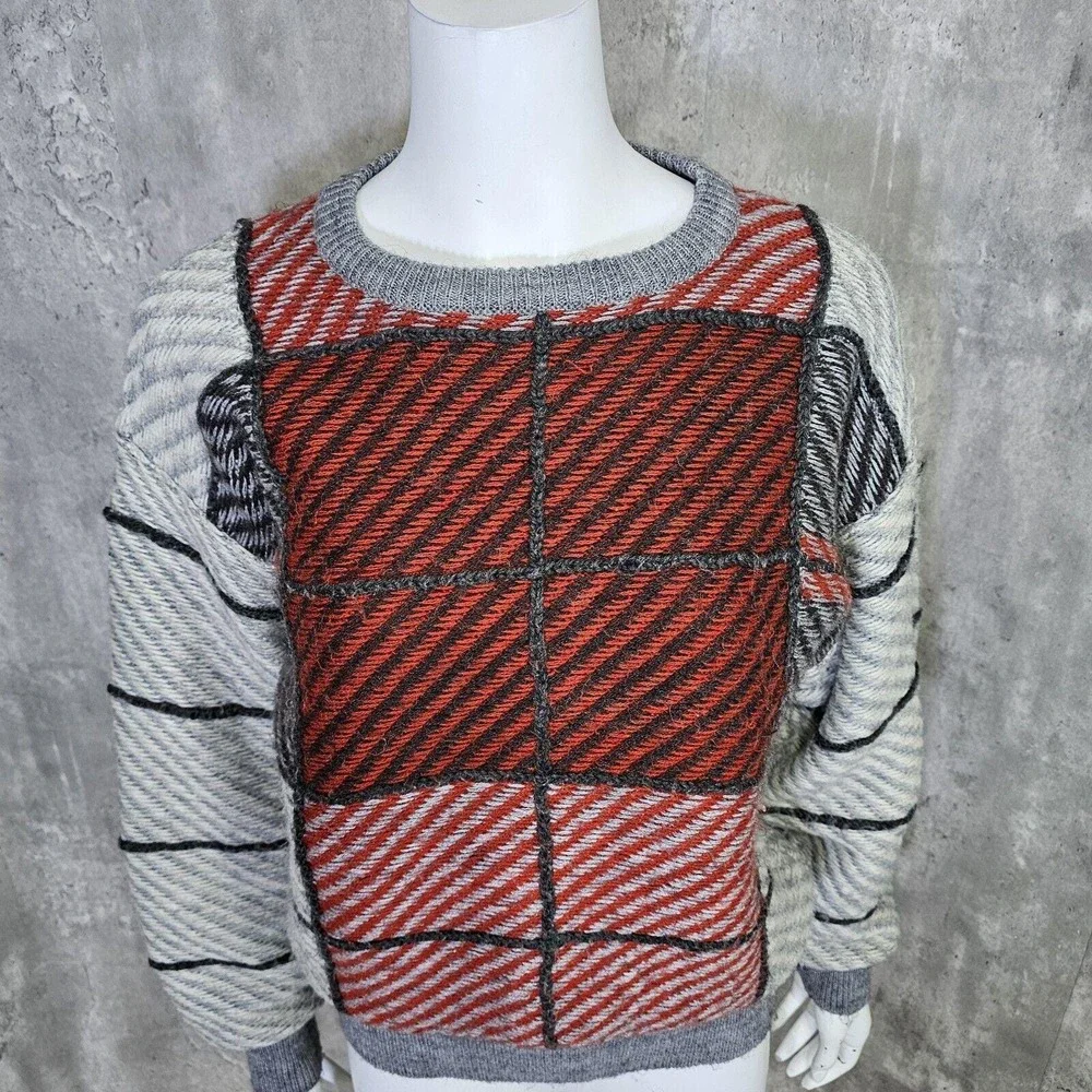 Vintage‎ 80s CTY Abstract Patchwork Knit Sweater Colorblock Artsy Cozy M